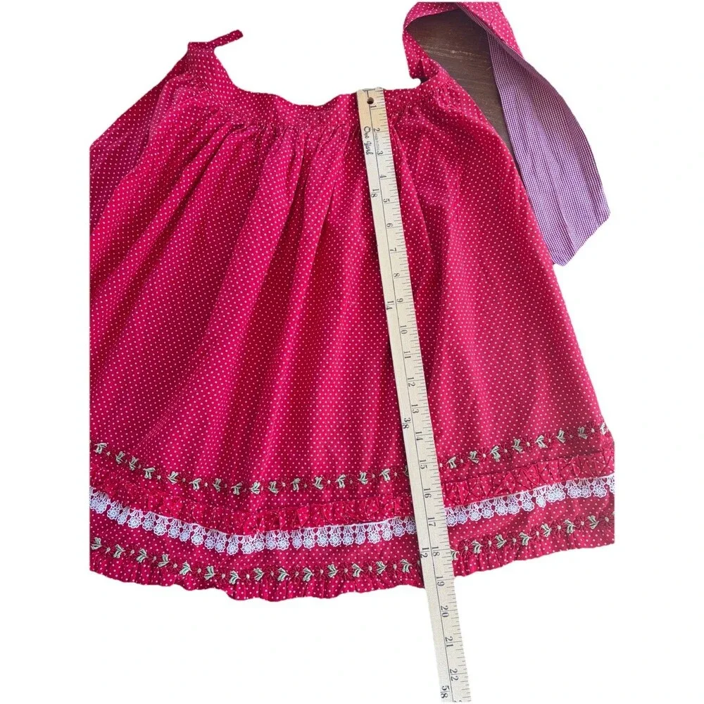 Vintage Red Polka Dot Prairie Apron Lace Trim Cottagecore Farmhouse Hostess